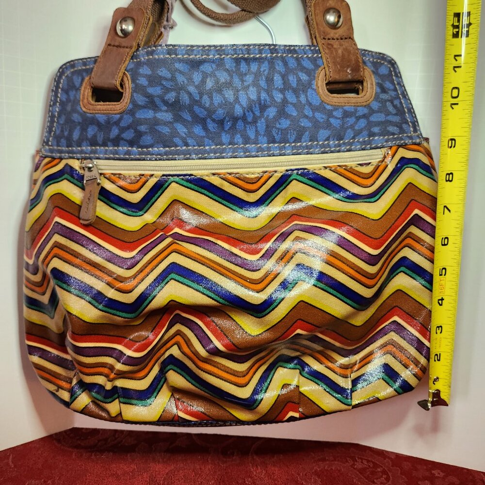 Fossil Key-Per Multicolored Chevron Coated Canvas… - image 3